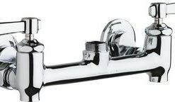 Outlet 🤩 Chicago Faucets Double Wristblade Handle Hot and Cold Sink Faucet with Integral in Polished Chrome 😍